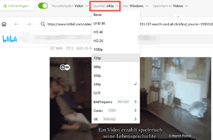 Format und Qualität wählen
