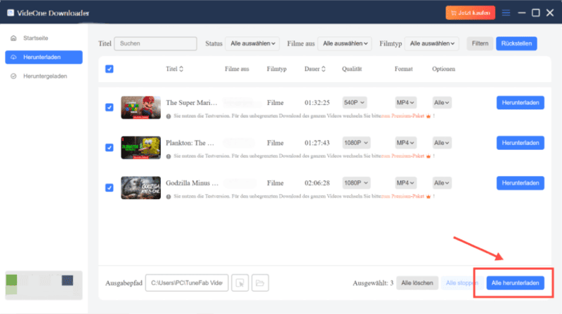 Alle Filme herunterladen