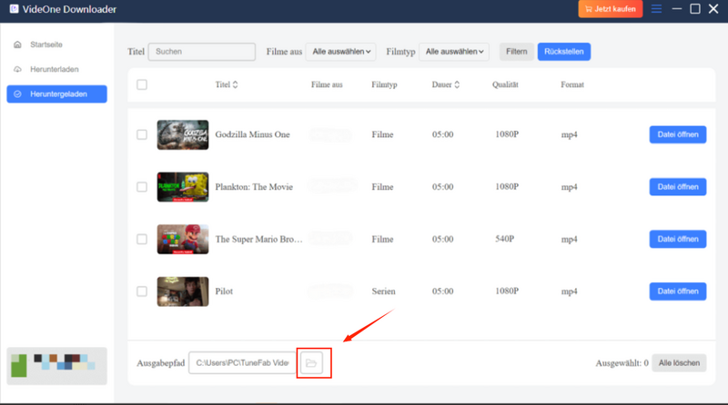 Heruntergeladene Filme auf eine externe Festplatte kopieren