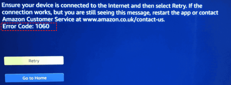 Amazon Prime Fehlercode 1060