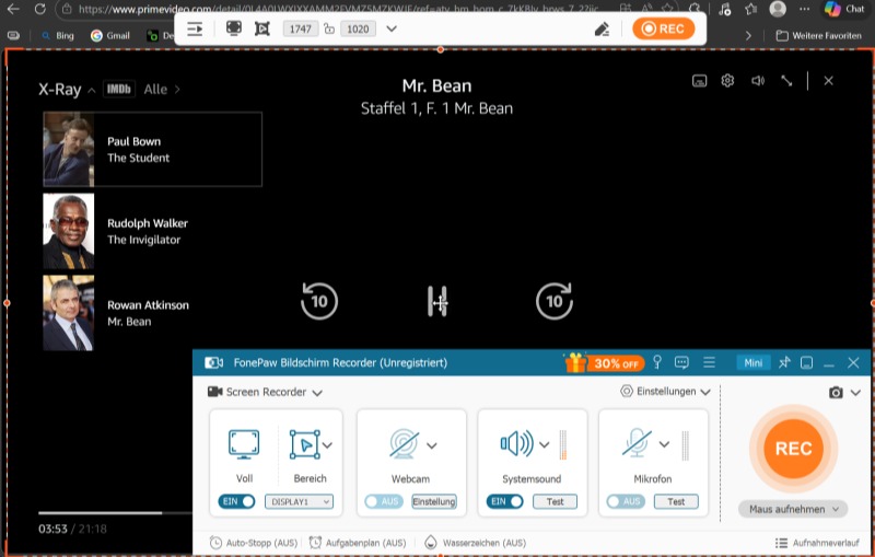 Amazon Prime Video durch FonePaw aufnehmen