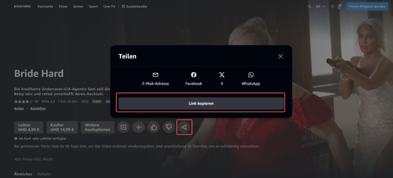 Link von Amazon Prime Video kopieren