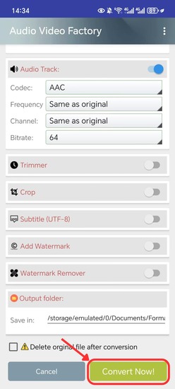Auf „Convert Now“ tippen