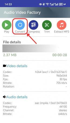Auf „Convert“ tippen