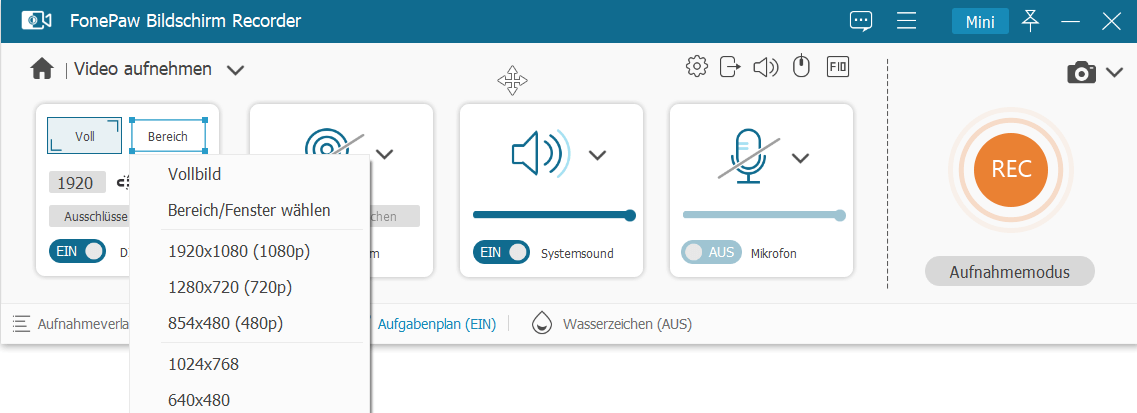 auf die Schaltfläche REC klicken