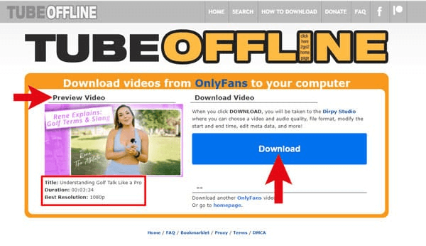 Auf Download klicken bei TubeOffline