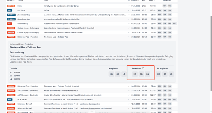 Auf gewünschte Qualitätsstufe klicken