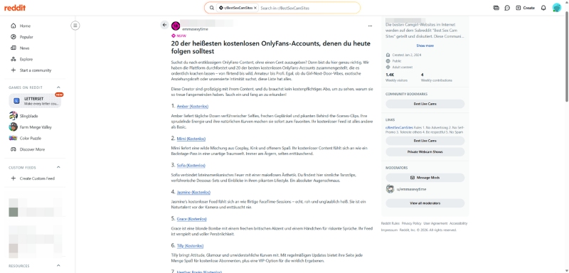 Auf Reddit nach kostenlosen OnlyFans-Konten suchen