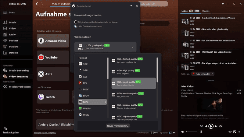 Auf Video Streaming klicken