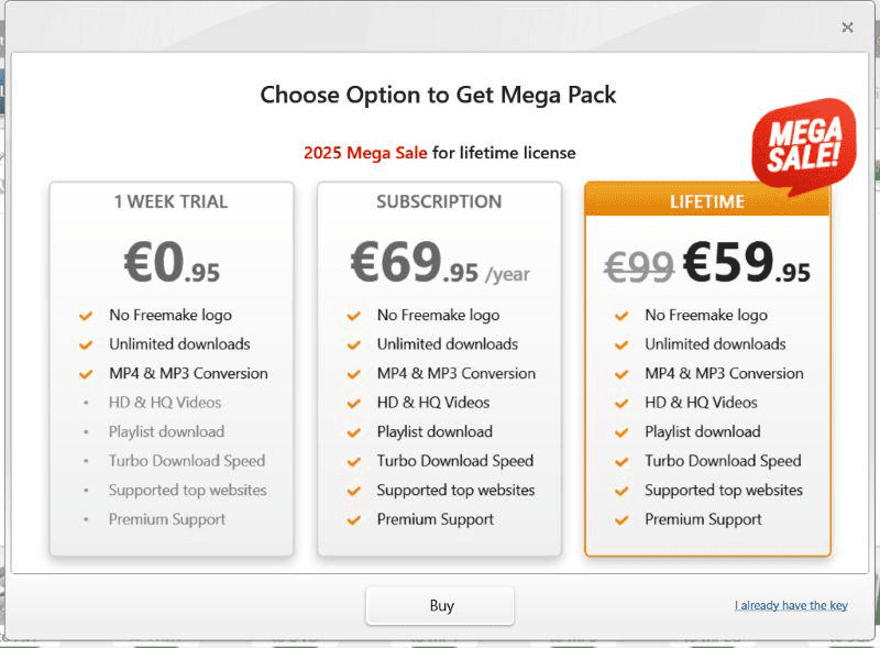 Aufgetauchte Werbung für kostenpflichtige Version