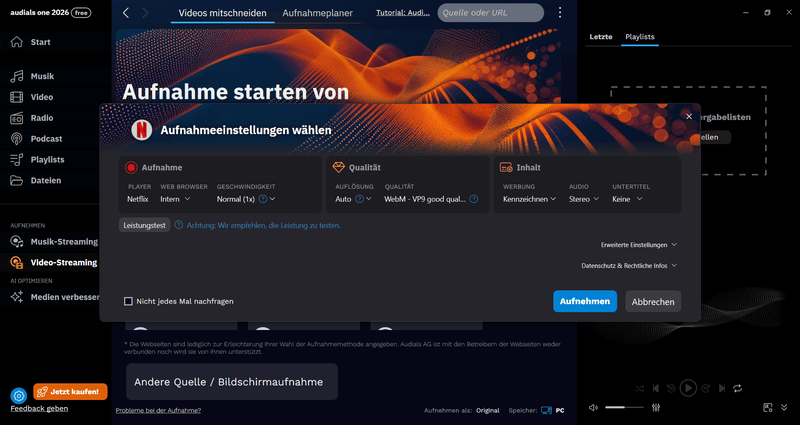 Aufnahmeparameter festlegen
