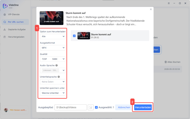 Ausgabeeinstellungen anpassen im VideOne