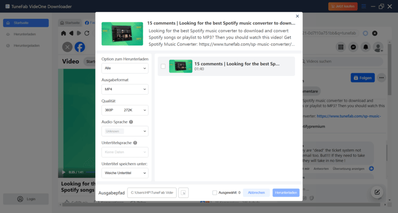 Select Output Format for Facebook Downloads