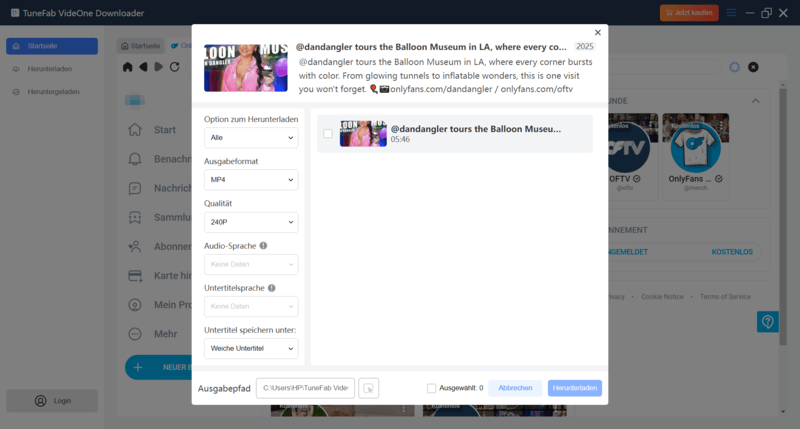 OnlyFans Videos in TuneFab als MP4 einstellen