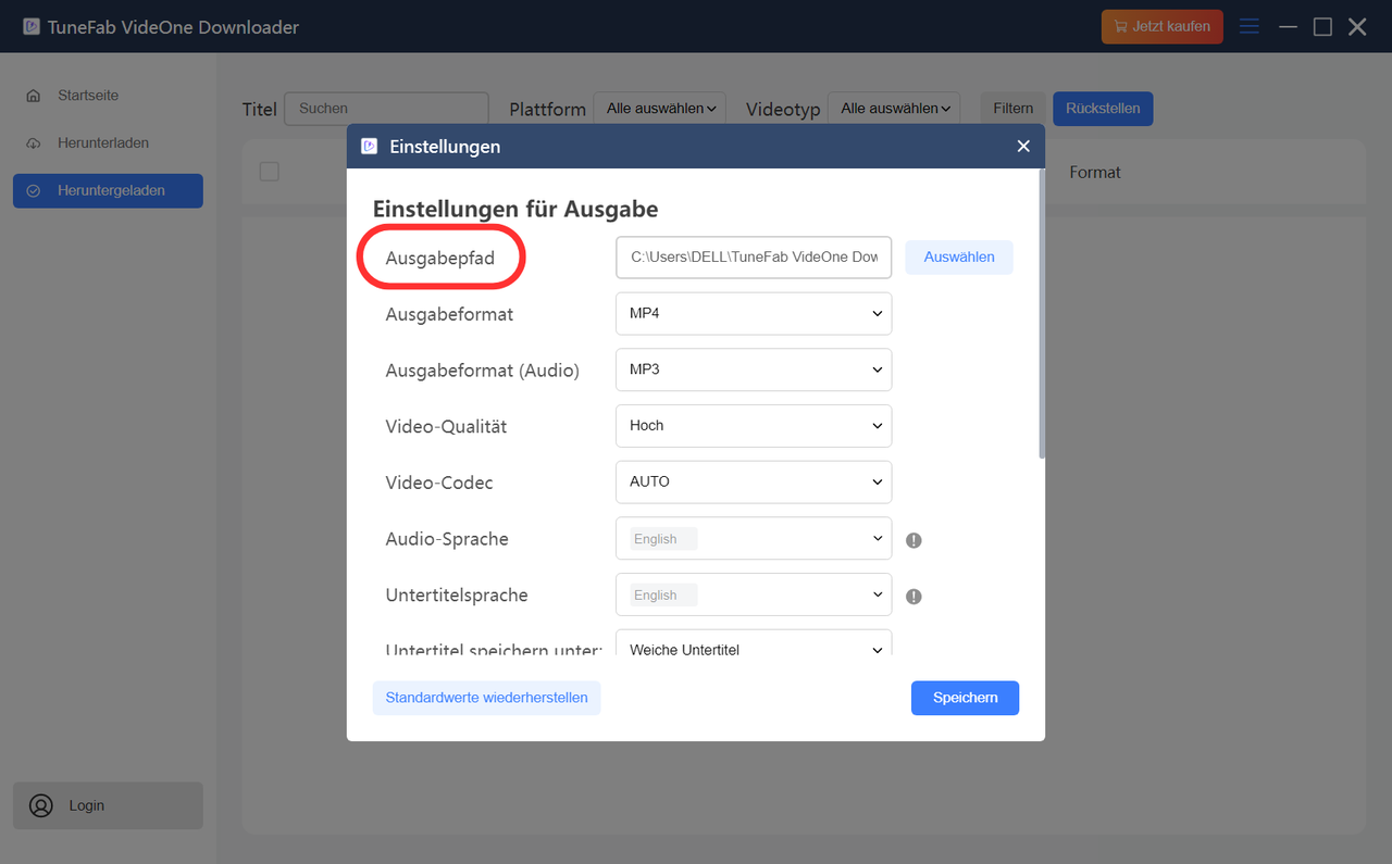 Ausgabepfad auswählen