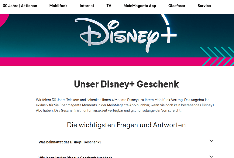 Bei Telekom Disney+ Geschenk holen