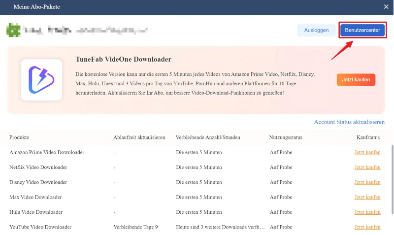 Benutzercenter zugreifen