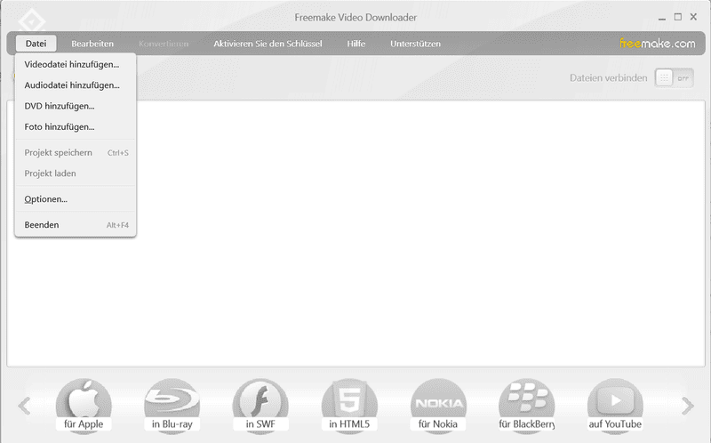 Benutzeroberfläche von Freemake