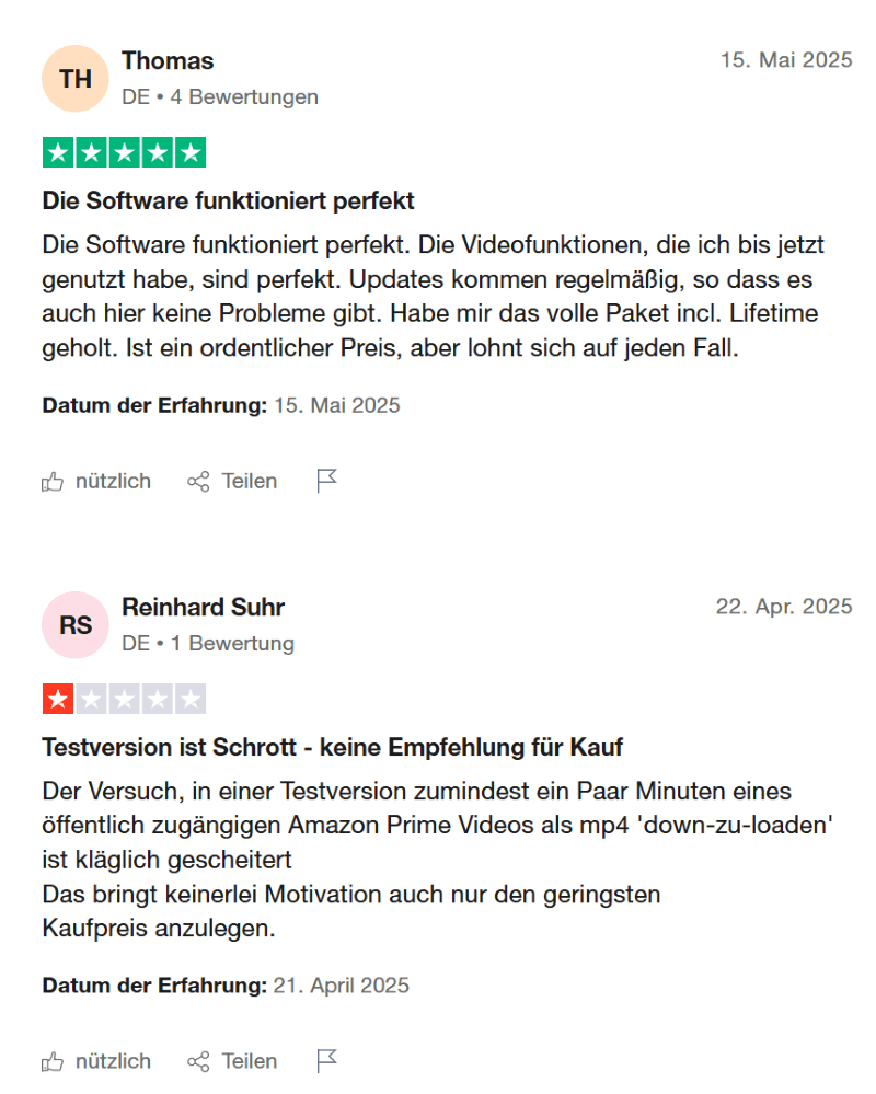 Die Bewertungen von StreamFab Video Downloader