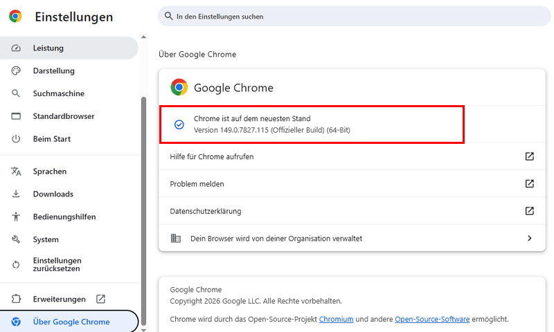 Browserversion von Google Chrome prüfen und aktualisieren