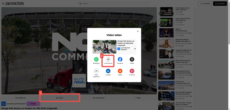 URL von Dailymotion-Video kopieren