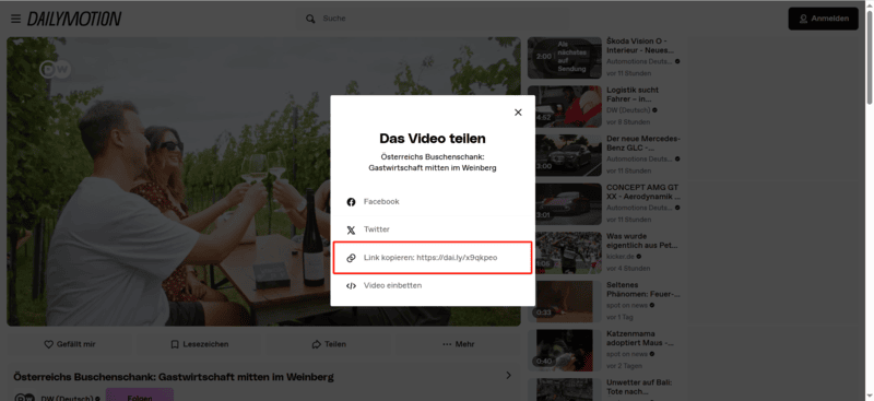 Dailymotion Videolink kopieren