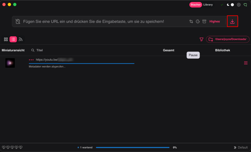 Das private YouTube-Video mit Stacher downloaden