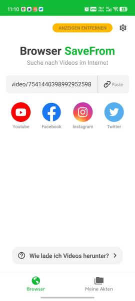Den Link einfügen in SaveFrom