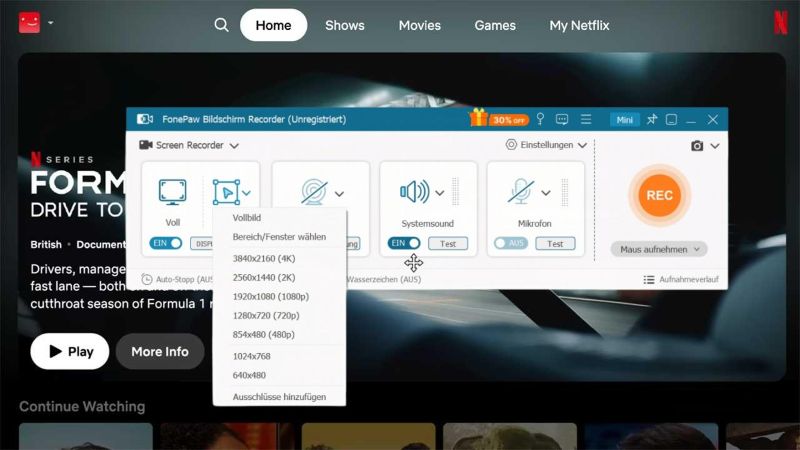 Die Aufnahme von Netflix starten bei FonePaw