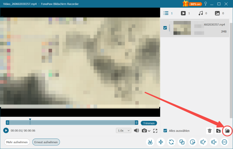 Die gespeicherte Videodatei auf Festplatte verschieben