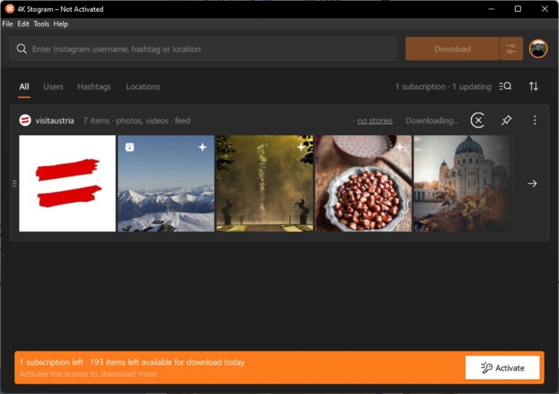 Die Hauptseite von 4K Stogram