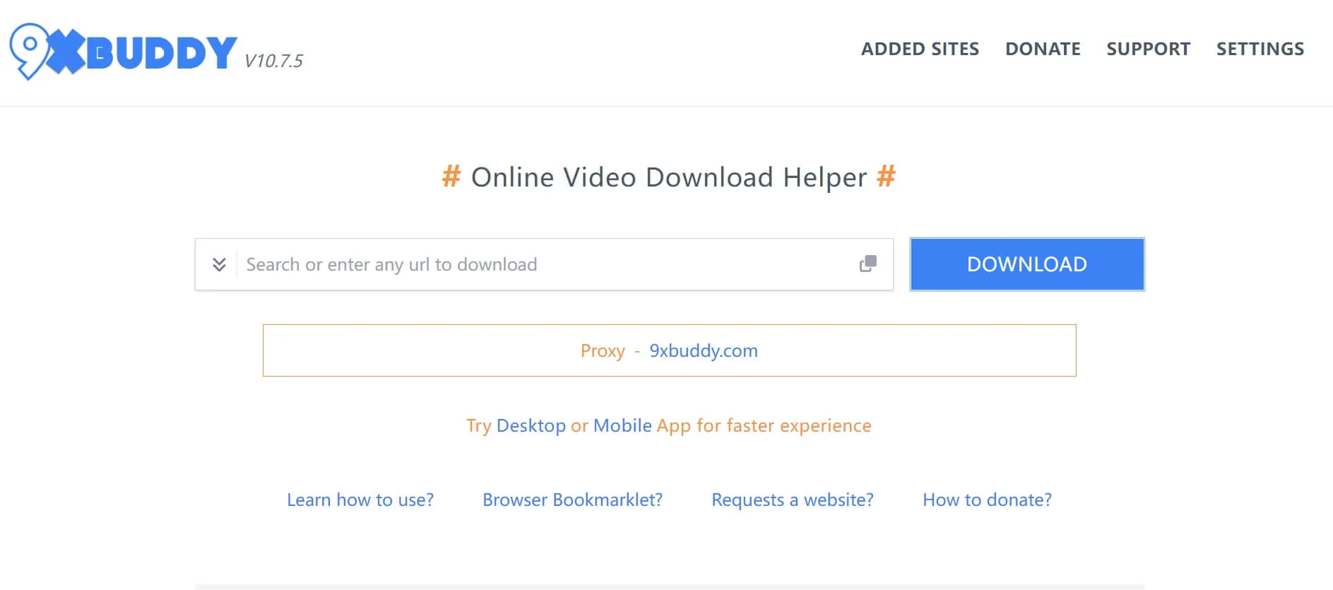 Die Hauptseite von 9xbuddy