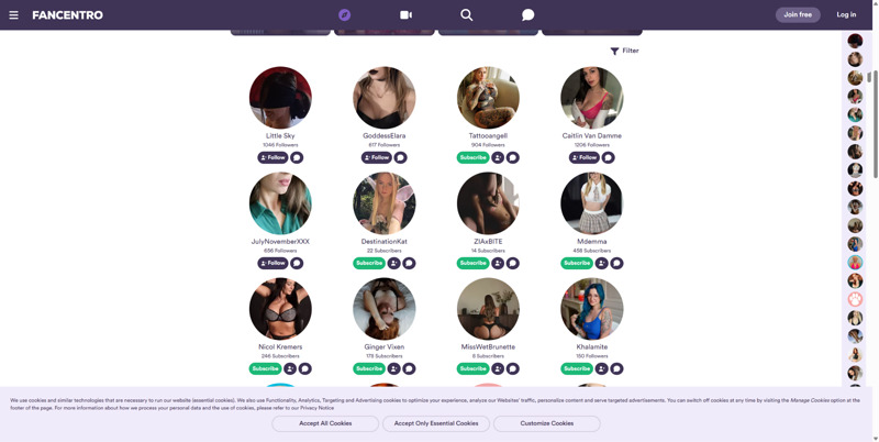 Die Hauptseite von FanCentro