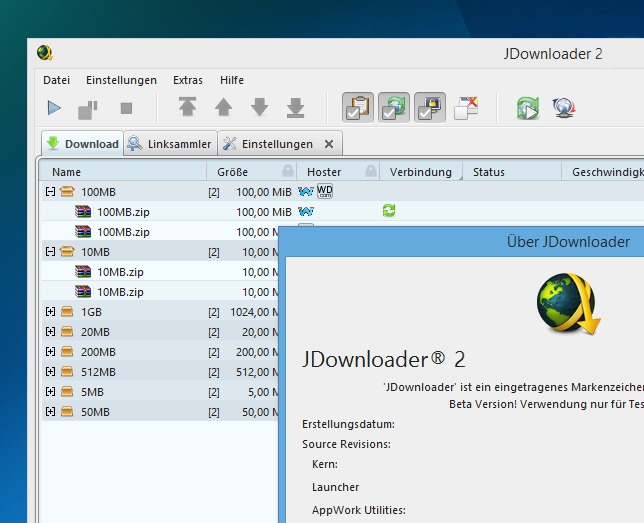 Die Hauptseite von JDownloader 2