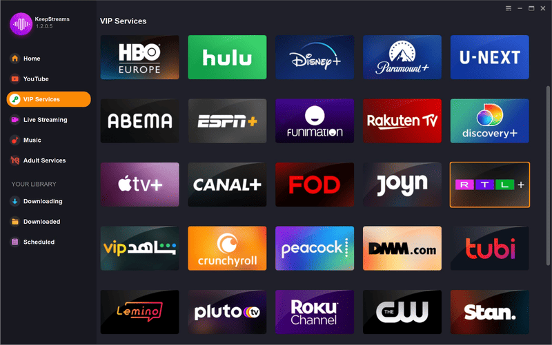 Die Hauptseite von KeepStreams für RTL+