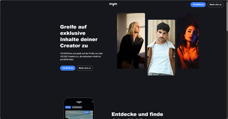 Die Hauptseite von MYM