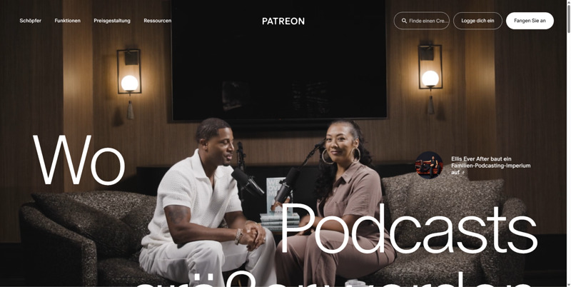 Die Hauptseite von Patreon