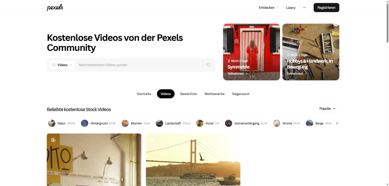 Die Hauptseite von Pexels