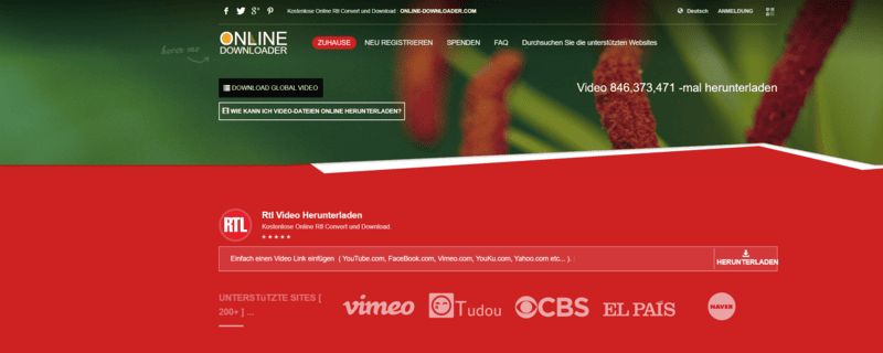 Die Hauptseite von RTL Online Downloader