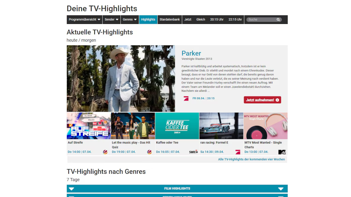 Die Hauptseite von Save.TV