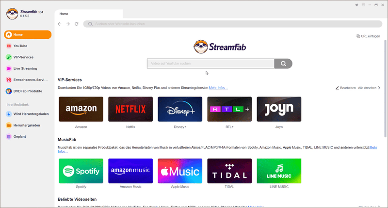 Die Hauptseite von StreamFab RTL Plus Downloader