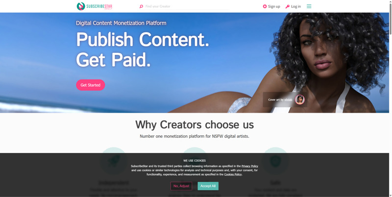 Die Hauptseite von SubscribeStar.adult