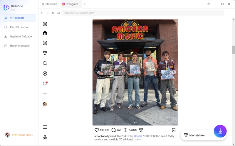 Die Hauptseite von VideOne Instagram Downloader