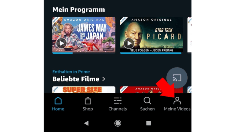 Die heruntergeladenen Inhalte in Meine Videos