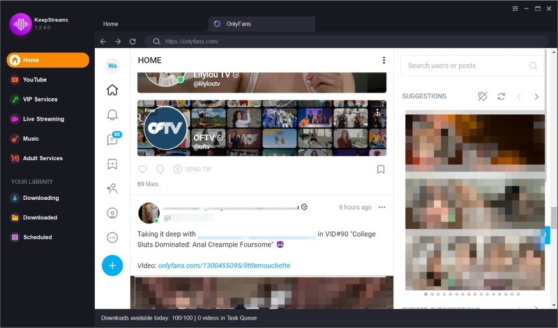 Die Startseite von KeepStreams OnlyFans Downloader
