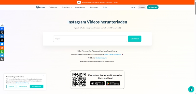 Die Startseite von Publer