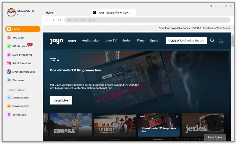 Die Startseite von StreamFab Joyn Downloader