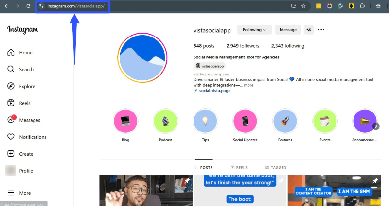 Die URL von Instagram kopieren