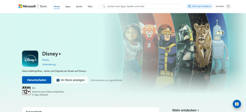 Disney Plus auf Microsoft Store downloaden