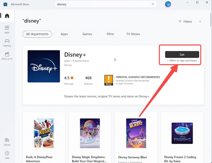Disney+ im Microsoft Store installieren